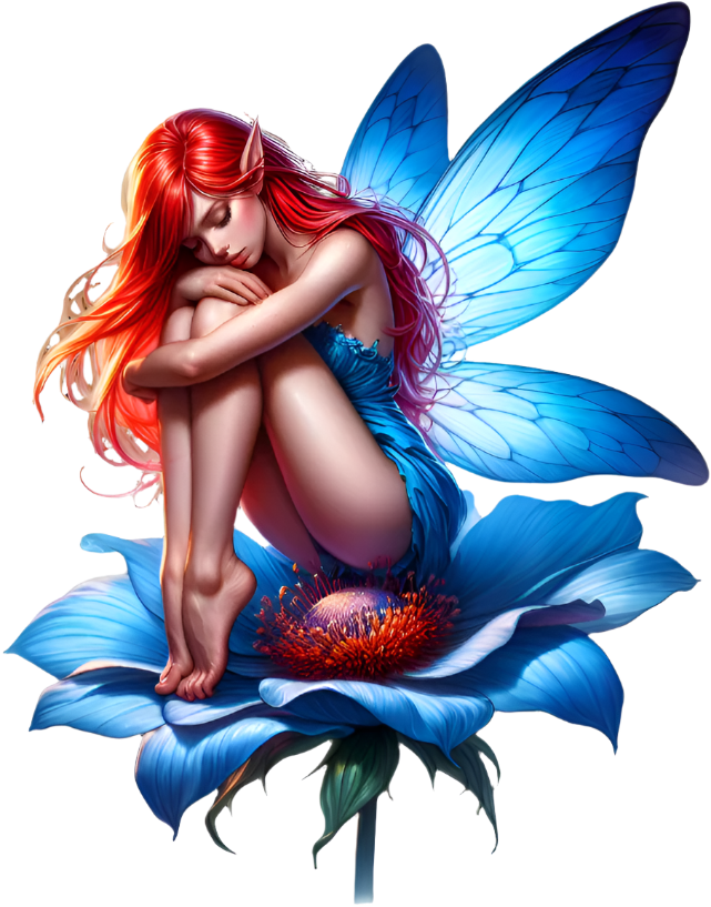 Neon blue fairy sitting on a flower vinyl sticker decal