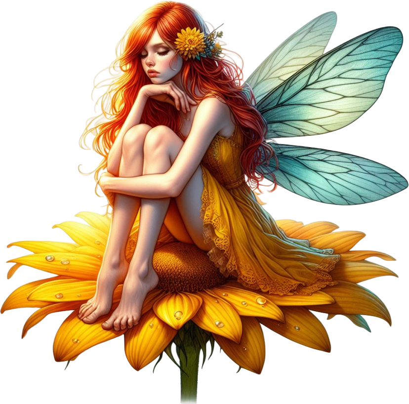 Yellow fairy sat on a flower vinyl sticker decal