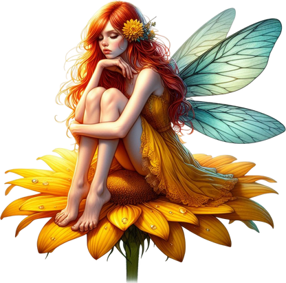 Yellow fairy sat on a flower vinyl sticker decal