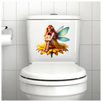 Yellow fairy sat on a flower vinyl sticker decal