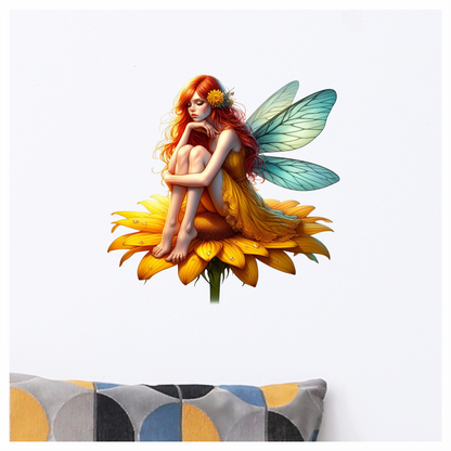 Yellow fairy sat on a flower vinyl sticker decal