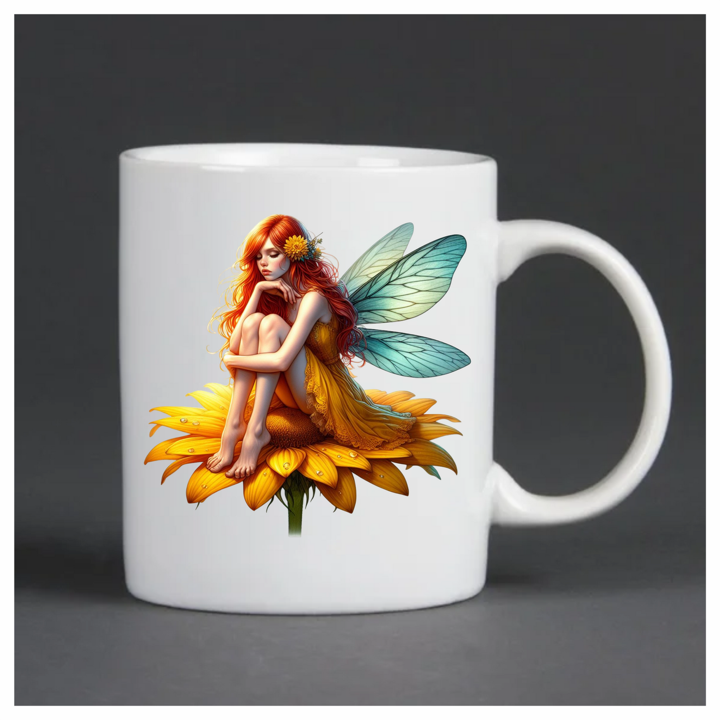 Yellow fairy sat on a flower vinyl sticker decal