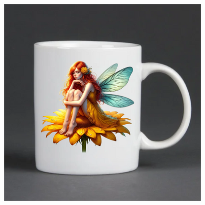 Yellow fairy sat on a flower vinyl sticker decal
