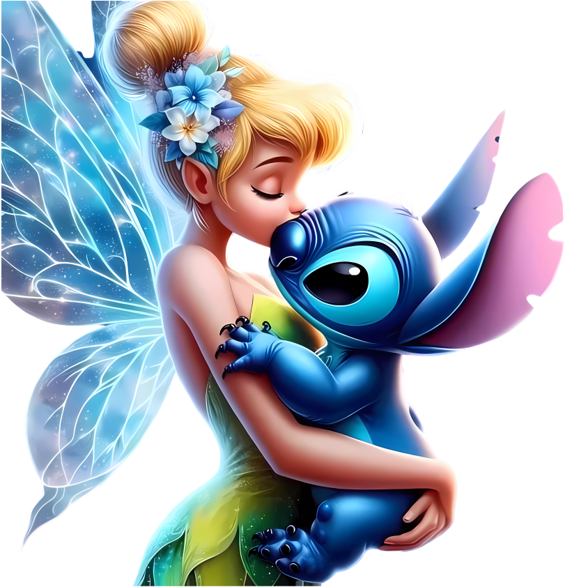Tinkerbell and stitch having a hug vinyl sticker decal