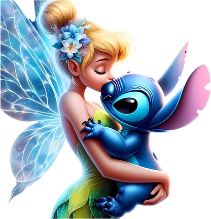Tinkerbell and stitch having a hug vinyl sticker decal