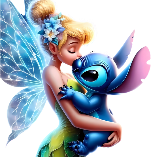 Tinkerbell and stitch having a hug vinyl sticker decal