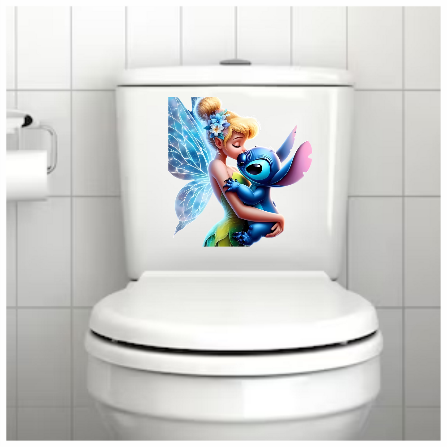 Tinkerbell and stitch having a hug kids vinyl sticker decal