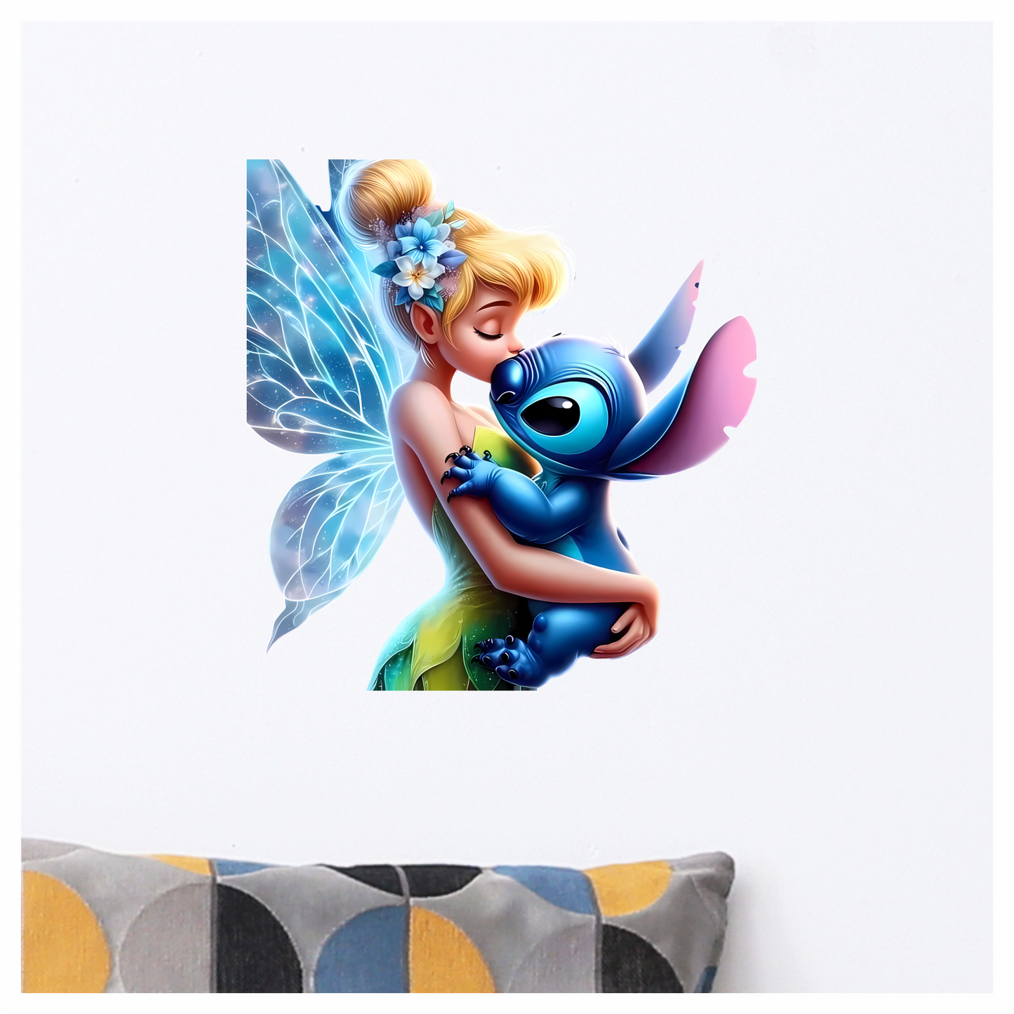 Tinkerbell and stitch having a hug kids vinyl sticker decal
