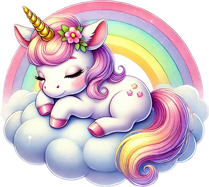 Unicorn sleeping on a cloud with rainbow kids vinyl sticker decal