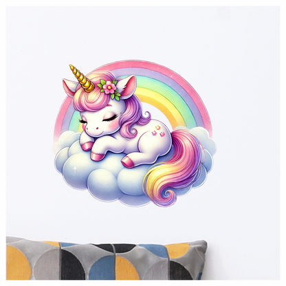 Unicorn sleeping on a cloud with rainbow kids vinyl sticker decal