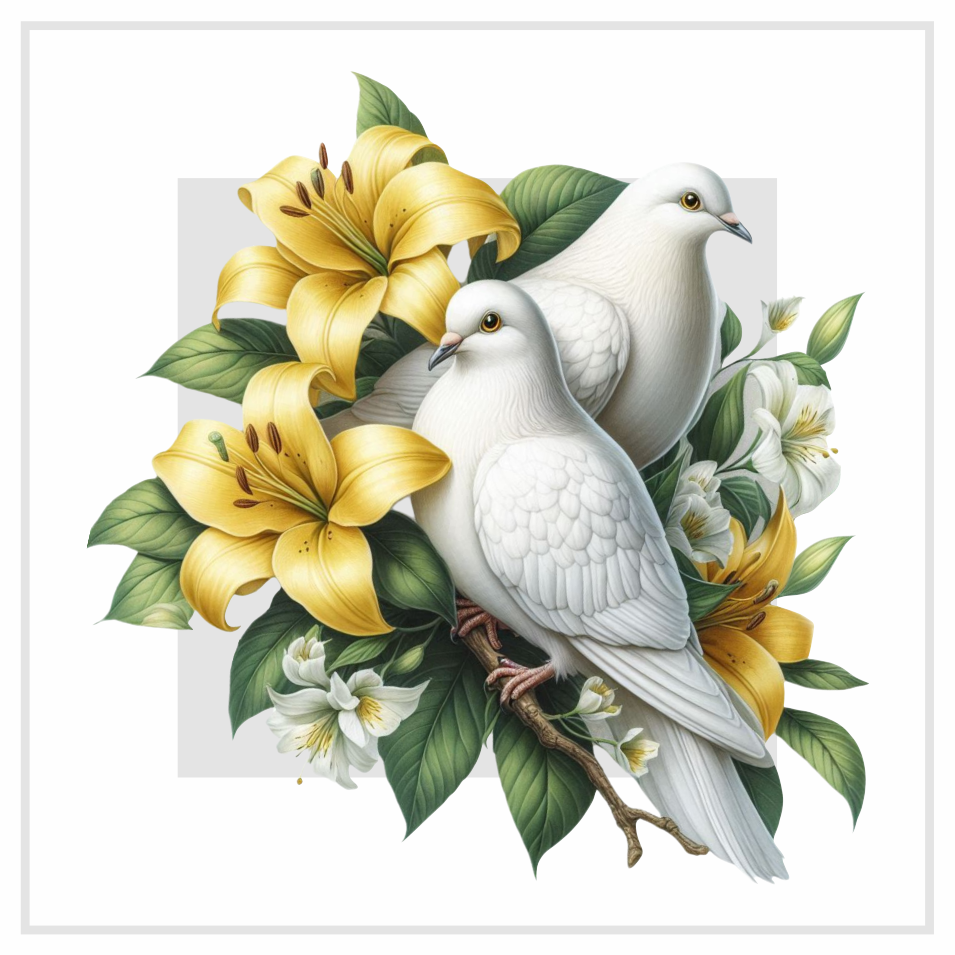 Doves sitting on a yellow flower vinyl sticker decal